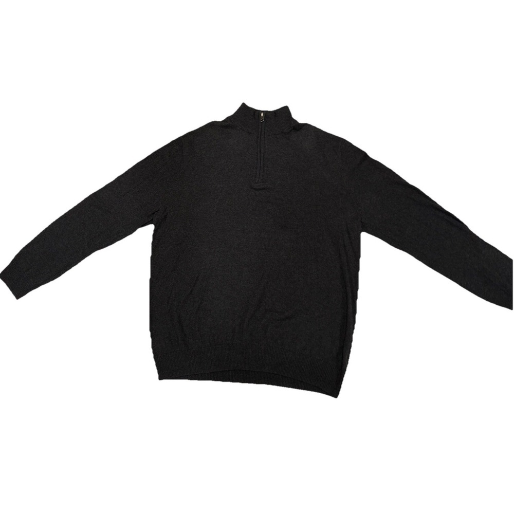 Hawker Rye Mens Cotton Cashmere Charcoal Gray Pullover Sweater Large 1/4 Zip‎